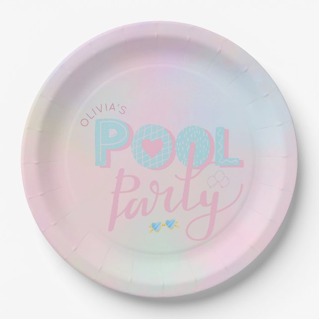 Any age pool party birthday paper plates (Front)