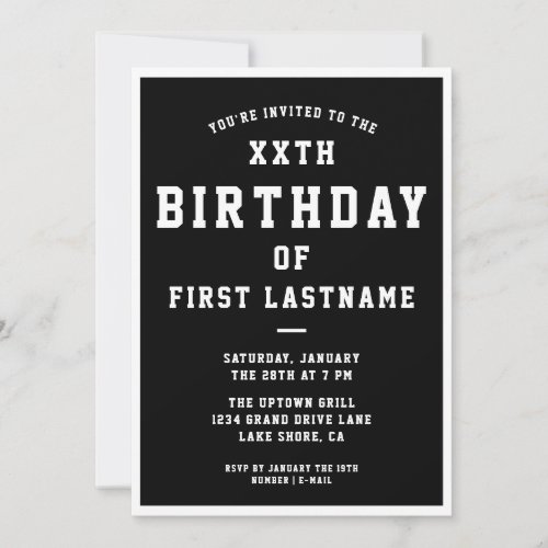 ANY AGE Preppy Birthday Invitation  Black  White