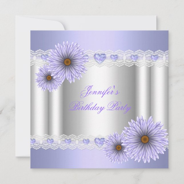 Any Age Pretty Silver Lilac Birthday Party Flower Invitation (Front)