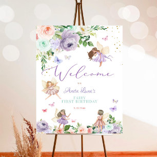 ANY AGE Purple Pink Fairy Wildflower Welcome Sign