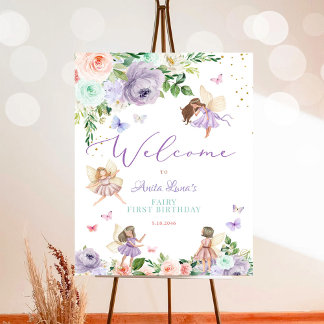 ANY AGE Purple Pink Fairy Wildflower Welcome Sign