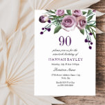 Any Age Purple Plum Rose 90th Birthday Invitation<br><div class="desc">Elegant Plum Purple Rose 90th Birthday Invitation

Matching collection in Niche and Nest store.

Design courtesy of: https://www.etsy.com/shop/SmallHouseBigPony</div>