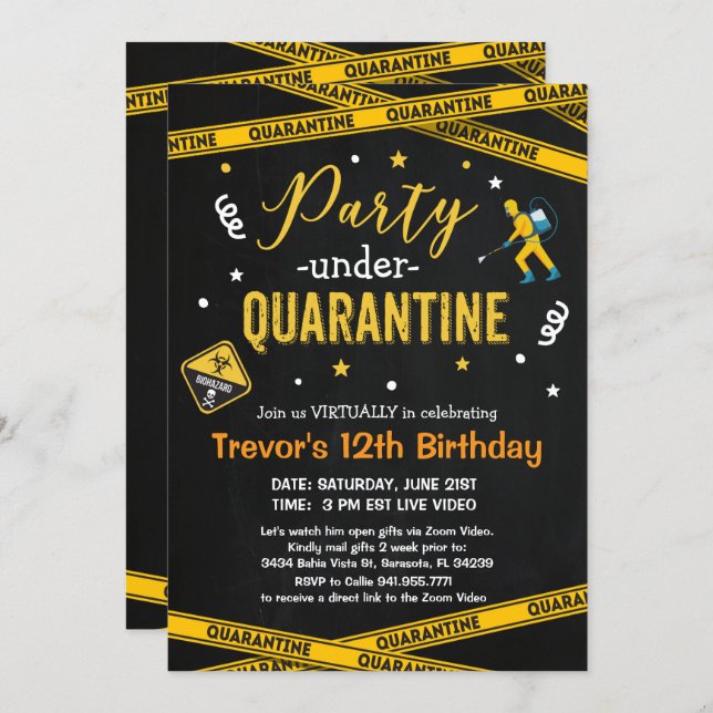 ANY AGE Quarantine Birthday Party Virtual Birthday Invitation (Front/Back)