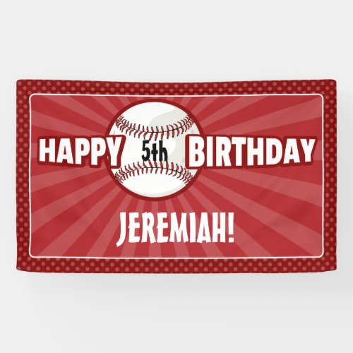 Any Age Red Baseball Birthday Banner
