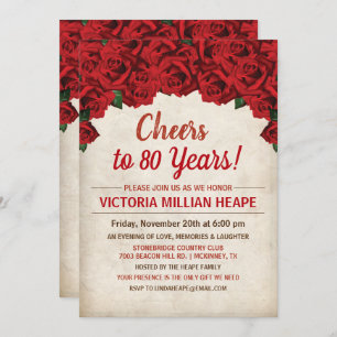 ANY AGE - Red Roses Milestone Birthday Invitation