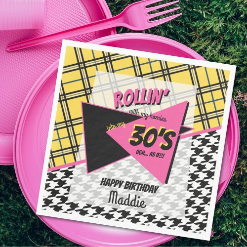 ANY AGE retro 90s plaid  houndstooth party Napkins