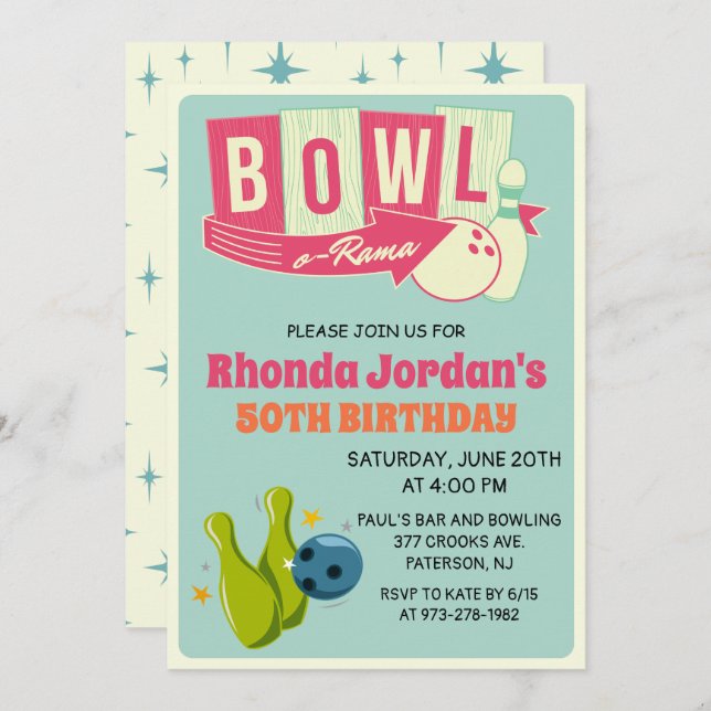 ANY AGE - Retro Bowling Birthday Invitation (Front/Back)