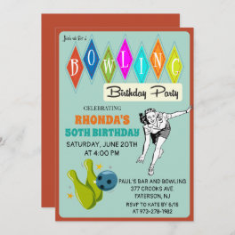 ANY AGE - Retro Bowling Birthday Invitation