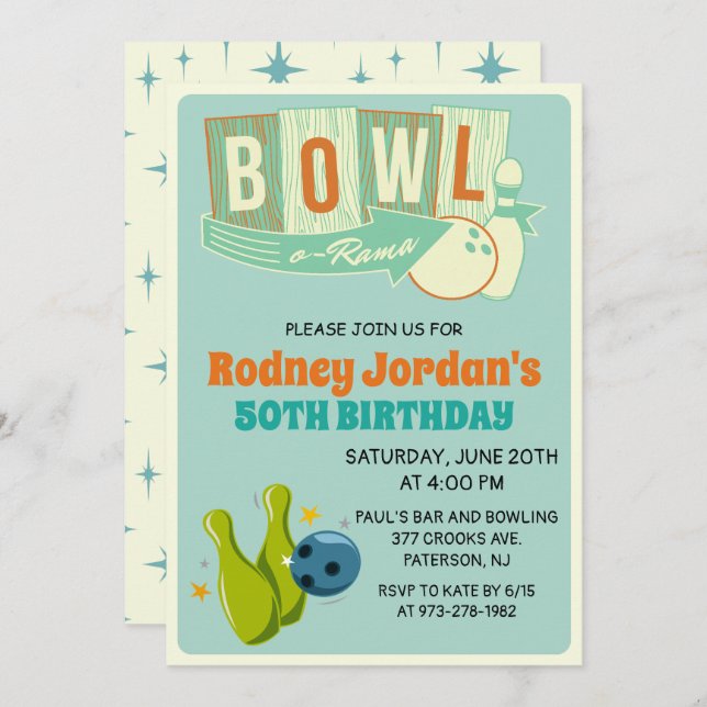 ANY AGE - Retro Bowling Birthday Invitation (Front/Back)