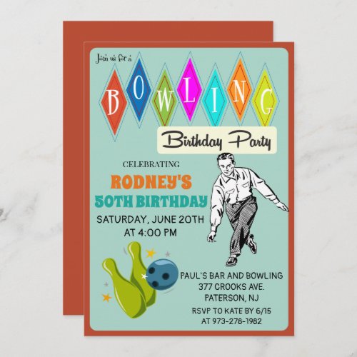 ANY AGE _ Retro Bowling Birthday Invitation