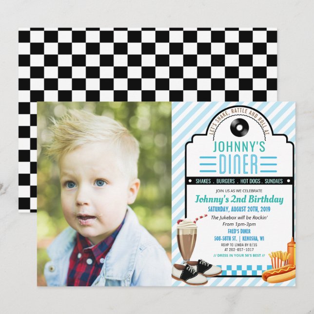 ANY AGE - Retro Diner Birthday Photo Invitation (Front/Back)