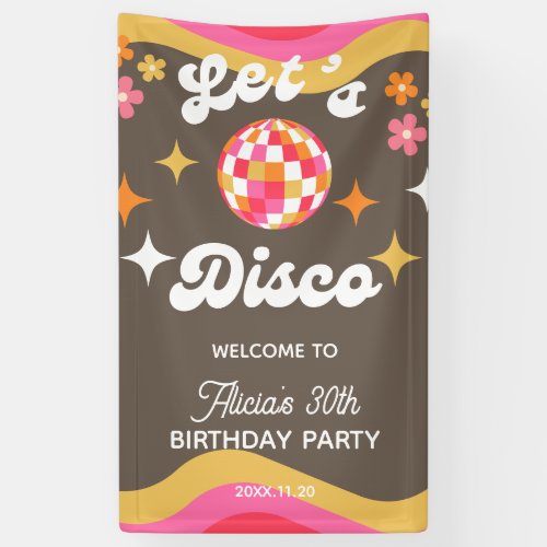 Any Age Retro Groovy 70s Lets Disco Birthday Banner