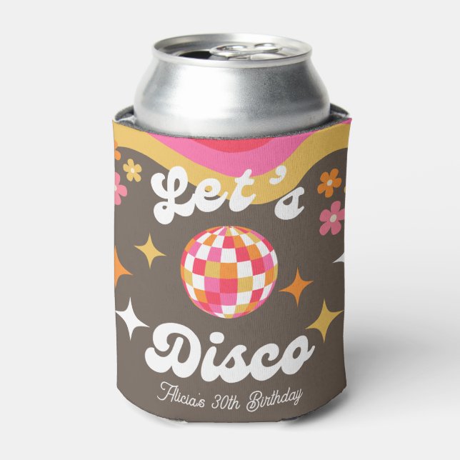 Any Age Retro Groovy 70s Let's Disco Birthday Can Cooler (Can Front)
