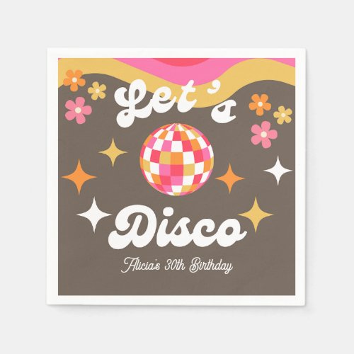 Any Age Retro Groovy 70s Lets Disco Birthday Napkins