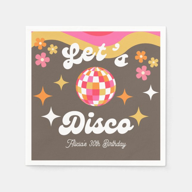 Any Age Retro Groovy 70s Let's Disco Birthday Napkins (Front)