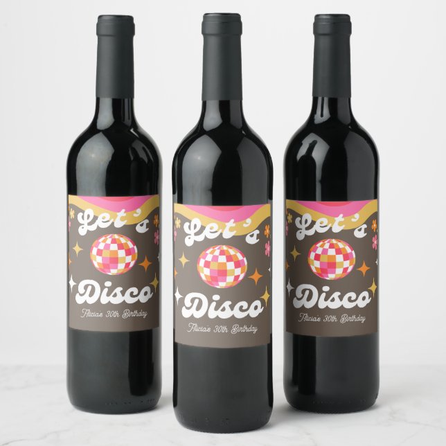 Any Age Retro Groovy 70s Let's Disco Birthday Wine Label (Bottles)