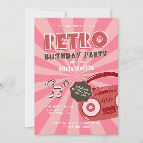Any Age Retro Groovy 70s Music Birthday Party Invitation