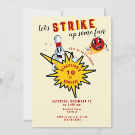 Any Age Retro Mascot Bowling Birthday Party Invitation