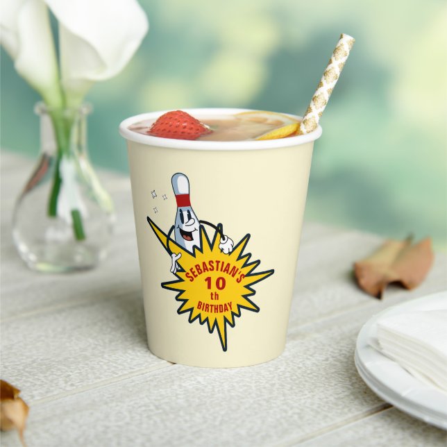 Any Age Retro Mascot Bowling Birthday Party Paper Cups (Insitu)