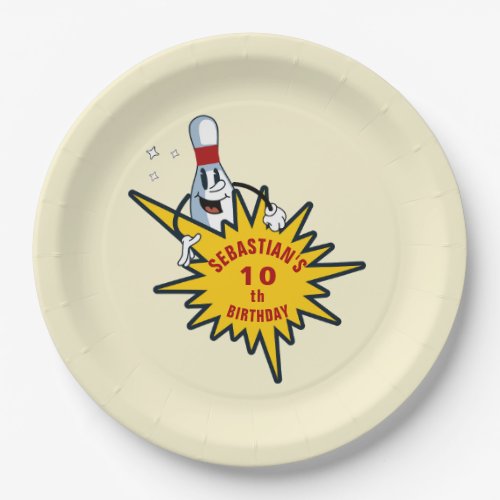 Any Age Retro Mascot Bowling Birthday Party Paper Plates