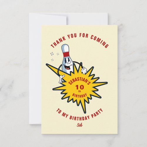 Any Age Retro Mascot Bowling Birthday Party Thank You Card