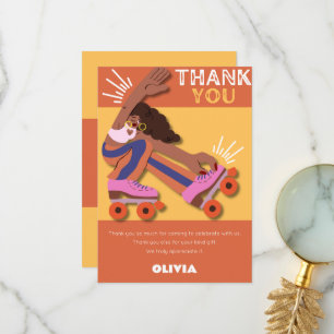 Any age retro roller skate girl birthday  thank you card