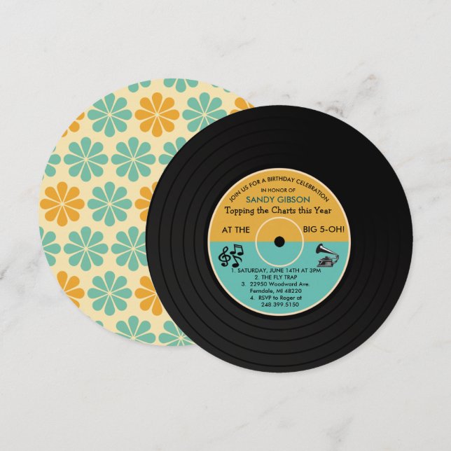 ANY AGE - Retro Vinyl Record Birthday Invitation (Front/Back)