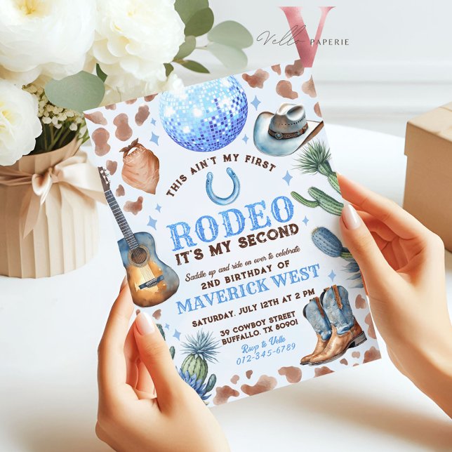 ANY AGE RODEO Cowboy Blue Brown Birthday Invitation (Creator Uploaded)