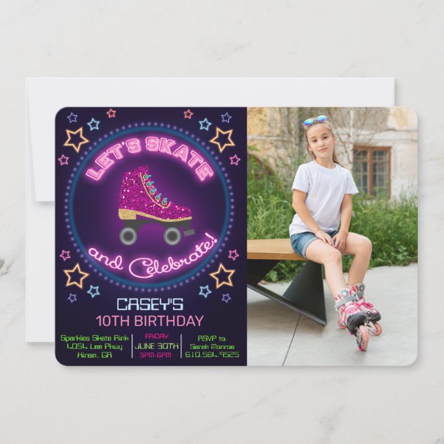 ANY AGE - Roller Skate Birthday Photo Invitation (Front)