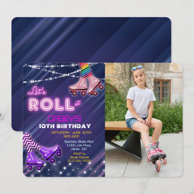 ANY AGE - Roller Skate Birthday Photo Invitation (Front/Back)