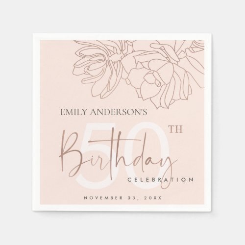 ANY AGE ROSE GOLD BLUSH PINK SUCCULENT BIRTHDAY NAPKINS