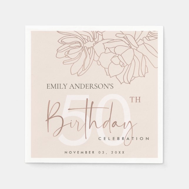 ANY AGE ROSE GOLD BLUSH PINK SUCCULENT BIRTHDAY NAPKINS (Front)