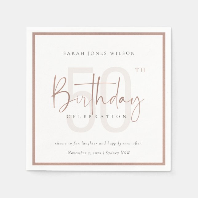 ANY AGE ROSE GOLD BLUSH PINK TYPOGRAPHY BIRTHDAY NAPKINS (Front)