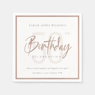 ANY AGE ROSE GOLD BLUSH PINK TYPOGRAPHY BIRTHDAY NAPKINS