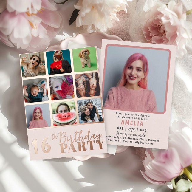 Any Age Rose Gold & Pink Birthday Party Foil Invitation (Creator Uploaded)