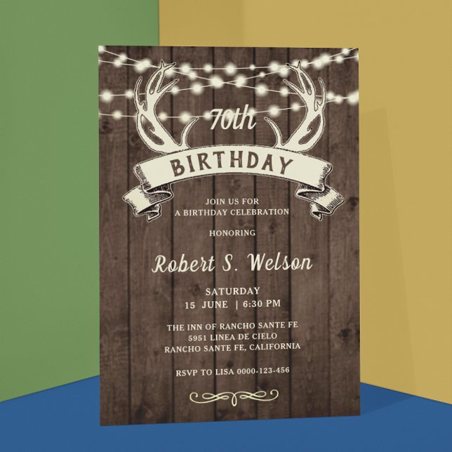 ANY AGE Rustic Antlers Banner Male’s Birthday Invitation (Creator Uploaded)
