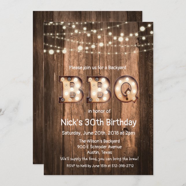 ANY AGE - Rustic BBQ Birthday Invitation (Front/Back)