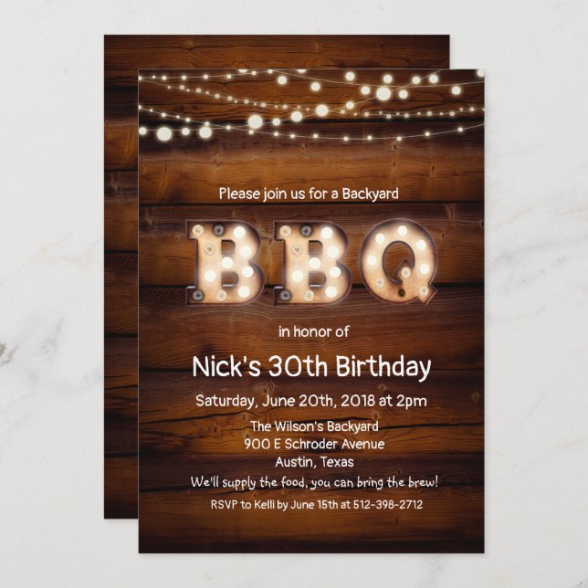ANY AGE - Rustic BBQ Birthday Invitation (Front/Back)