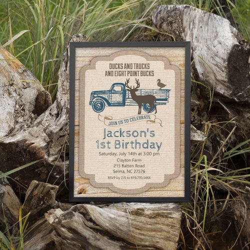 ANY AGE Rustic Deer Truck Boy Birthday Invitation