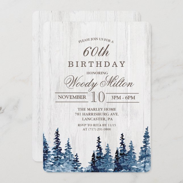ANY AGE - Rustic Forest Wood Birthday Invitation (Front/Back)