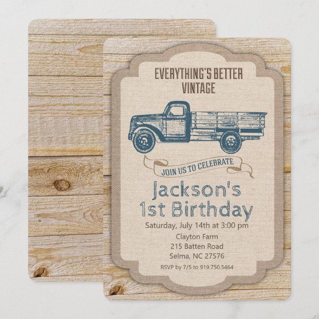 ANY AGE - Rustic Truck Boy Birthday Invitation (Front/Back)