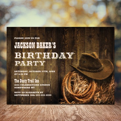 Any Age Rustic Wood Western Birthday Party Invitation