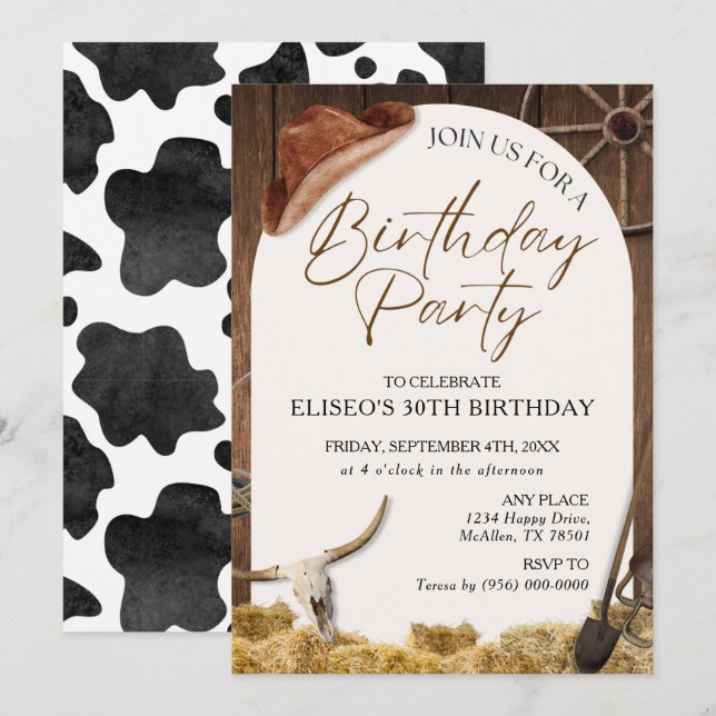 Any Age Rustic Wood Western Birthday Party Invite (Front/Back)