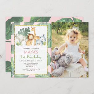 ANY AGE - Safari Animals Jungle Photo Birthday Invitation