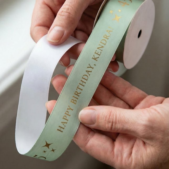 ANY AGE Sage Personalized Birthday Gift Satin Ribbon (Creator Uploaded)