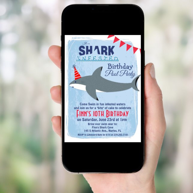 ANY AGE - Shark Pool Party Birthday Invitation (Front Digital)