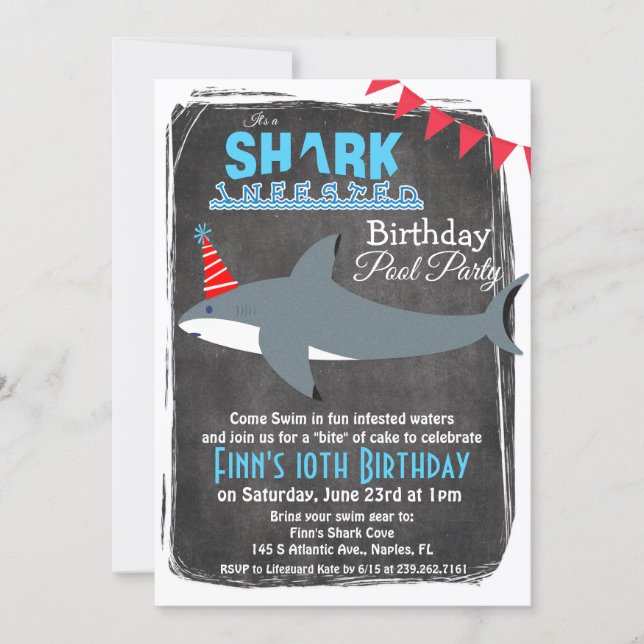 ANY AGE - Shark Pool Party Birthday Invitation (Front)