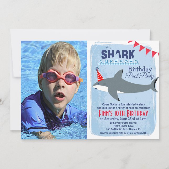 ANY AGE - Shark Pool Party Photo Invitation (Front)