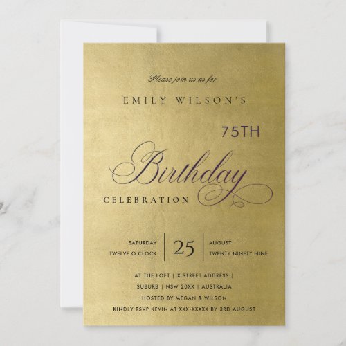 ANY AGE SIMPLE ELEGANT GOLD TYPOGRAPHY BIRTHDAY INVITATION
