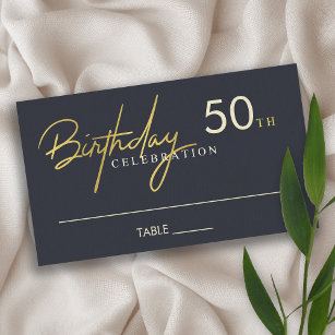 ANY AGE SIMPLE ELEGANT NAVY GOLD BIRTHDAY PLACE BUSINESS CARD